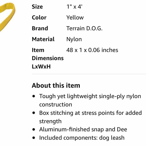 NEW Dog Leash YELLOW 4ft Nylon Terrain D.O.G. Sunshine - Picture 3 of 10